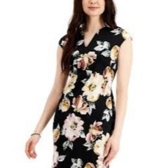 Connected Women's Printed‎ Cap Sleeve Scuba Crepe Dress - Picture 1 of 4